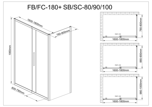 Душевой уголок AvaCan FB 160-180 + SB 80