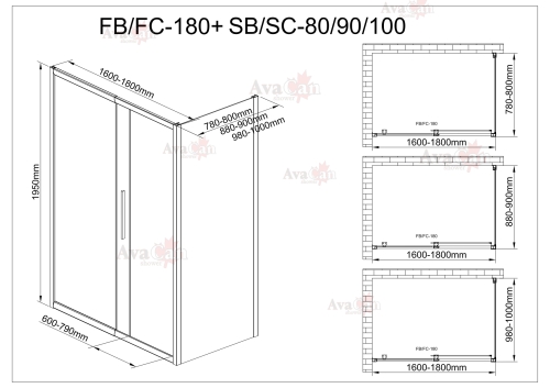Душевой уголок AvaCan FB 160-180+ SB 90