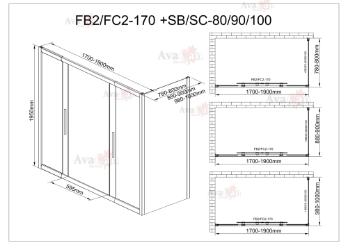 Душевой уголок AvaCan FB2 170-190  + SB80