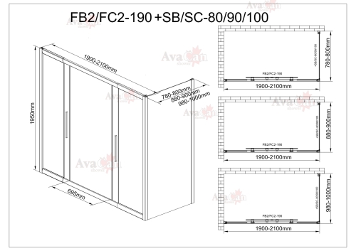 Душевой уголок AvaCan FB2 190-210  + SB100 MT